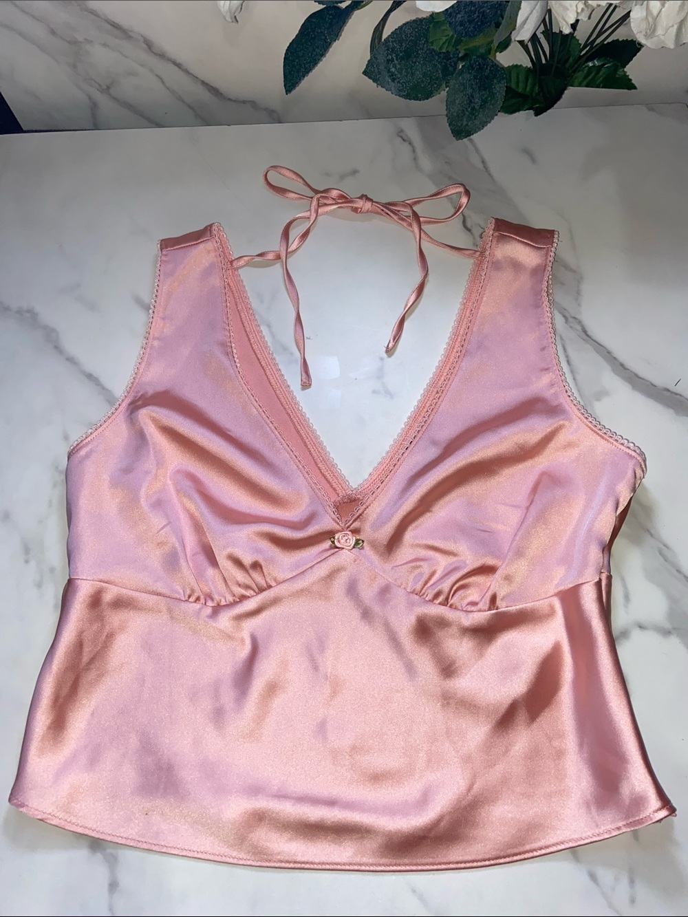 Wild Fable Silky Pink Satin Halter Sleep Cami Size Small